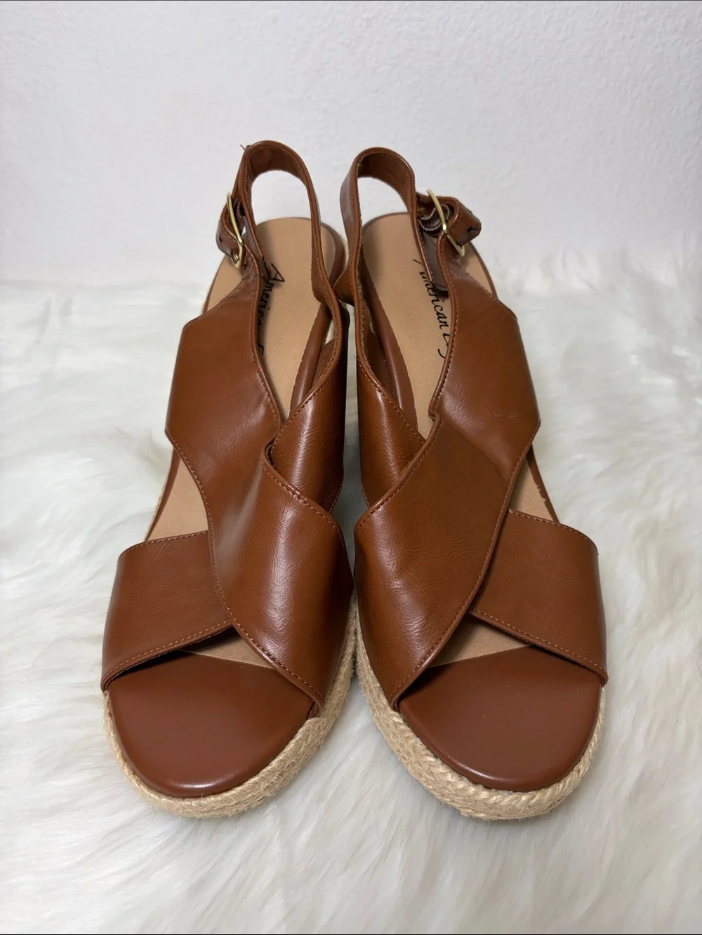 American Eagle Outfitters Tan Brown Espadrille Wedge Slingback Sandals